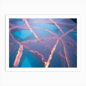 An Abstract Image Of A Cracked, Textured Surface With A Blue And Pink Color Scheme Art Print