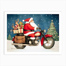 Santa Claus On A Motorcycle Art Print