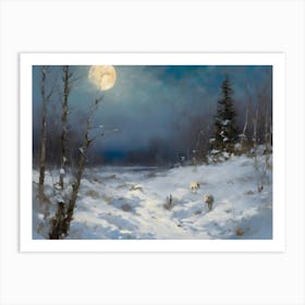 Wolves in Moonlight Snow Art Print