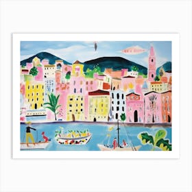 Genoa Italy Cute Watercolour Illustration 3 Art Print