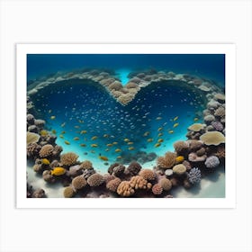 Underwater Scene With A Heart Shaped Opening In The Coral Reef, Surrounded By Colorful Fish And Coral 1 Art Print