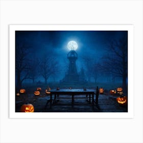 Celebration Old Horror Holiday Tree Moonlight Lantern Mist Head Table Eye Glow Pumpkin (3) 2 Art Print