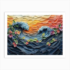 3d Relief Art With Painting Of A Colorful 3d Wave Oil Painting 1 Art Print