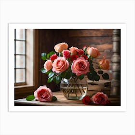 Roses In A Vase Art Print