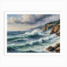 Majestic Chaos: Waves in Motion Rocky Shore Art Print