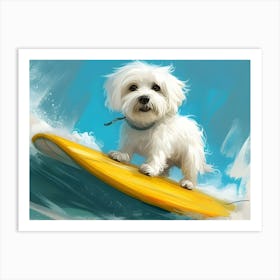 White Terrier Surfboard Art Print