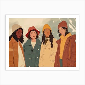 Four Women In Winter Coats Art Print