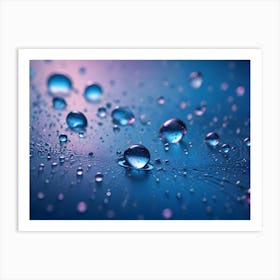 Close Up Image Of Water Droplets On A Blue Surface With A Pink And Blue Background Art Print