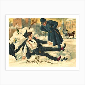 After Party Drank Man And Angry Police Officer, Funny Holiday Poster Art Print