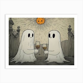 Ghosts Holding Glasses Of Wine Art Print