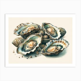 Intricacies Of Coastal Elegance Featuring Oysters On The Half-Shell Still Life Illustration Art Print