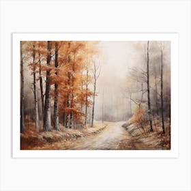 A Painting Of Country Road Through Woods In Autumn 64 Art Print