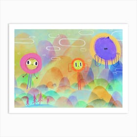 Creatures In Pastel Coloured Landscape Art Print