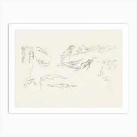 Vintage Swimming Sketch Art Print