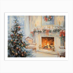 Christmas In The Living Room With Fireplace Art Print