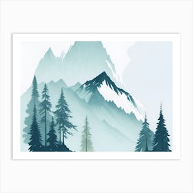 Mountain And Forest In Minimalist Watercolor Horizontal Composition 194 Art Print