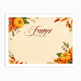 Calligraphy Of Happy Thanksgiving In Elegant Flowing Script Intertwined With Autumnal Motifs Suc (5) Art Print