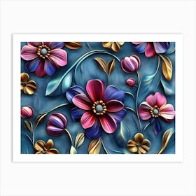 Flowers On A Blue Background 2 Art Print