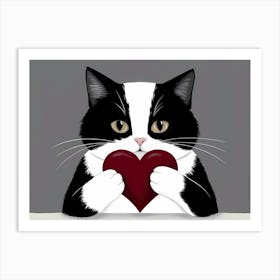 Cat Love: A Cat Holding A Heart Art Print