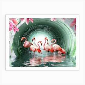 Pink Flamingos In A Tunnel Painting Art Print