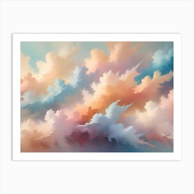 An Abstract Image Of A Dreamy And Ethereal Sky With Clouds In Soft Shades Of Peach, Blue, And White, Creating A Peaceful And Serene Atmosphere Art Print