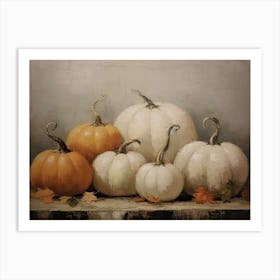 White And Orange Pumpkins, Oil Painting 2 Art Print