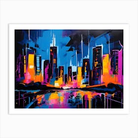 Neon Glow Cityscape Reflection Art Print