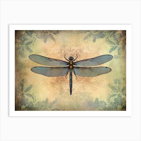  Dragonfly Coastal Vintage Flower  Art Print