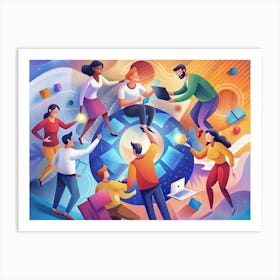 Collaborative Team Working Together Around A Globe Art Print