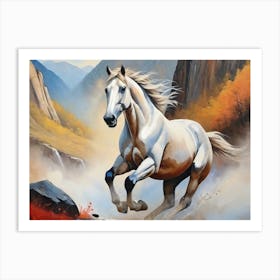 White Horse In The Mountains Art Print