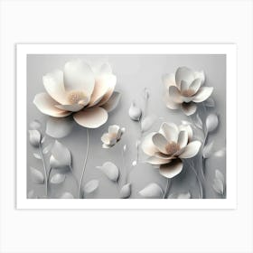 3d Art With Simple Floral Painting Light Gray 1 Art Print