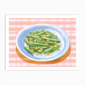 A Plate Of Green Beans, Top View Food Illustration, Landscape 4 Art Print