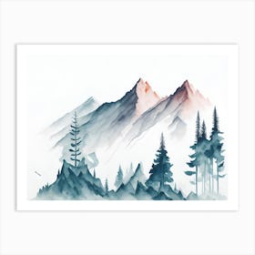 Mountain And Forest In Minimalist Watercolor Horizontal Composition 453 Art Print