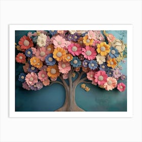 Colorful 3d Botanical Tree With Flowers Artistic Design 1 Art Print