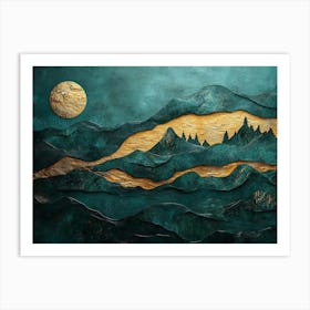 Mountains And Moon Art Print