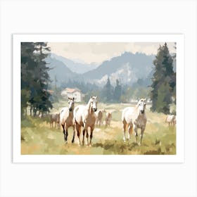 Horses Painting In Bled, Slovenia, Landscape 1 Art Print