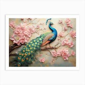 Peacock On A Branch Art Print