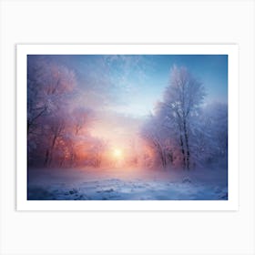 Winter Forest Embraced In Ethereal Colorful Mist Traces Of Vivid Hues Bleeding Through The Frosty T Art Print