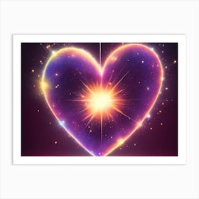 A Colorful Glowing Heart On A Dark Background Horizontal Composition 30 Art Print