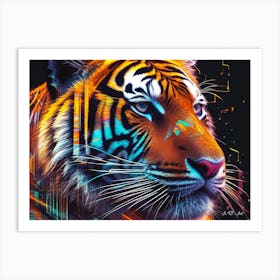 Colorful Digital Bengal Tiger Head As A Abstract Color Paint Illustration Art Print