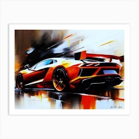 Super Car Side Back View - Abstract Dark Color Painting Art Print