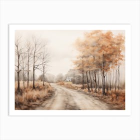 A Painting Of Country Road Through Woods In Autumn 6 Art Print