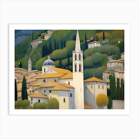 Town In Italy Watercolor Painting Art Print