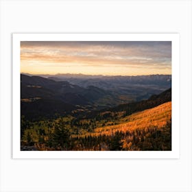 Alpine Landscape Bathed In The Warm Glow Of Autumn Colors Expansive Mountains Stretching Into The H (5) Art Print