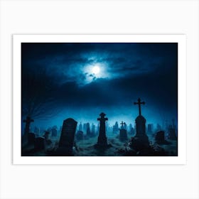 Death Fear Rising Full Fog Gravestone Dark Night Evil Background Holiday Horror Undead (34) Art Print