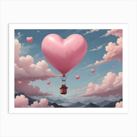 Heart Shaped Hot Air Balloon Soaring Above A Dreamy Landscape Art Print