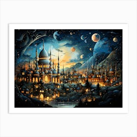 Istanbul City At Night Art Print