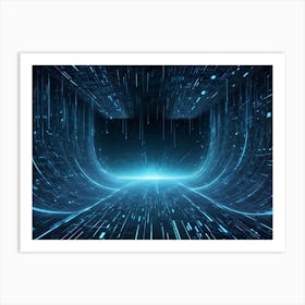 A Futuristic Tunnel With Glowing Blue Lines Of Data And Energy Flowing Through It, Leading To A Bright Light At The End Art Print