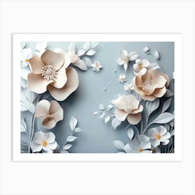 3d With Simple Floral Painting Light Gray Background Art Print