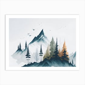 Mountain And Forest In Minimalist Watercolor Horizontal Composition 118 Art Print